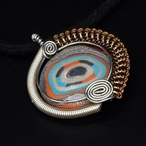 Wire Wrapped Handmade Polymer Clay Pendant